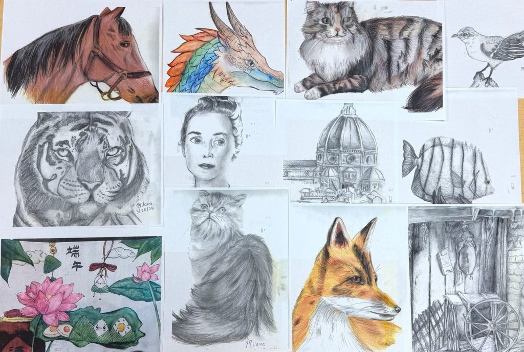 A collage of teen student artwork
